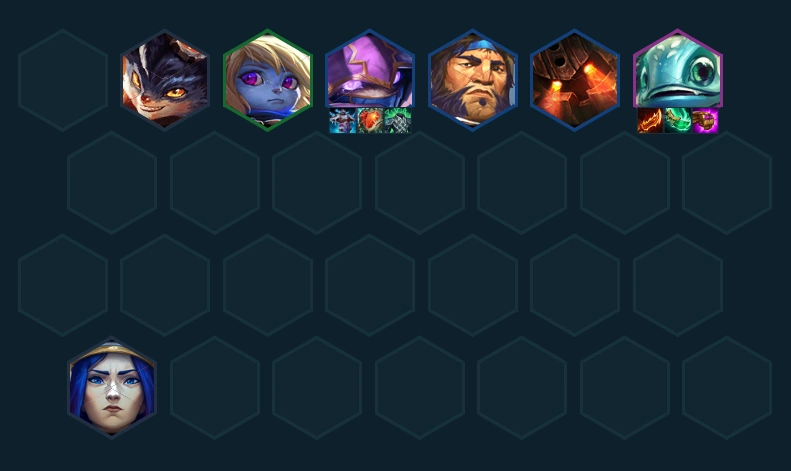 Hình ảnh mô tả form def lv7 sử dụng Fizz để carry và cầm đồ hộ cho Ziggs DTCL mùa 16